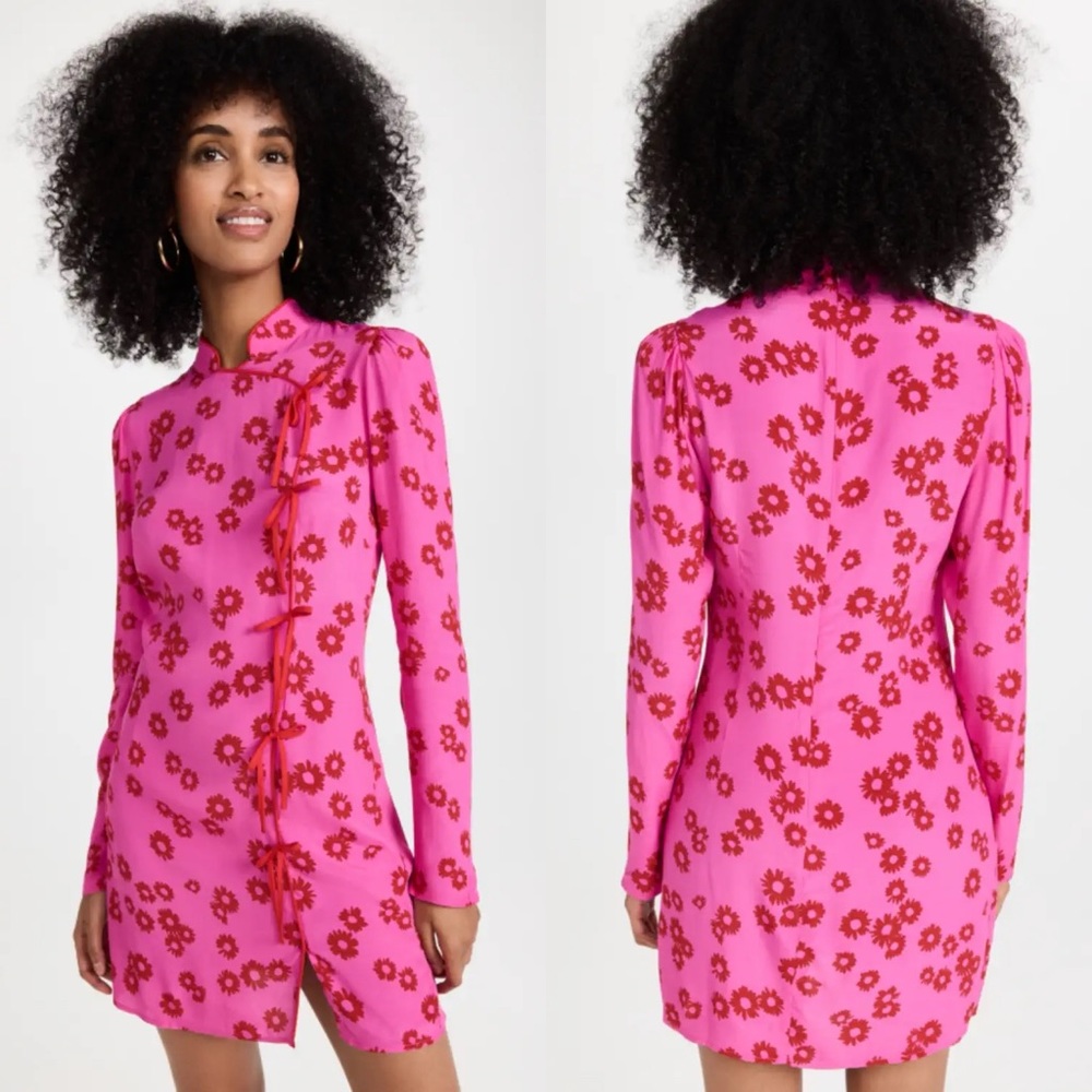 KITRI Allegra Pink Daisy Print Long Sleeve Mini Dress US 4